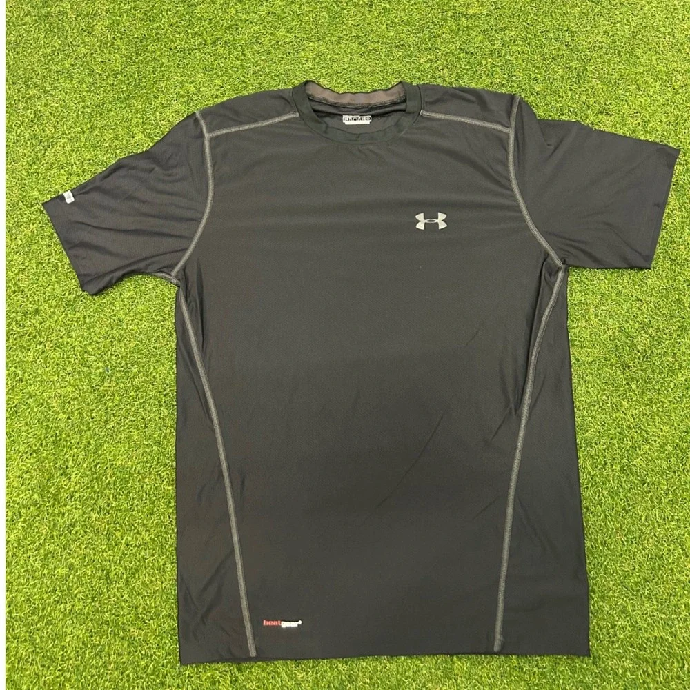 Under Armour HeatGear Mens Large Black Fitted Short Sleeve Training Shirt LG